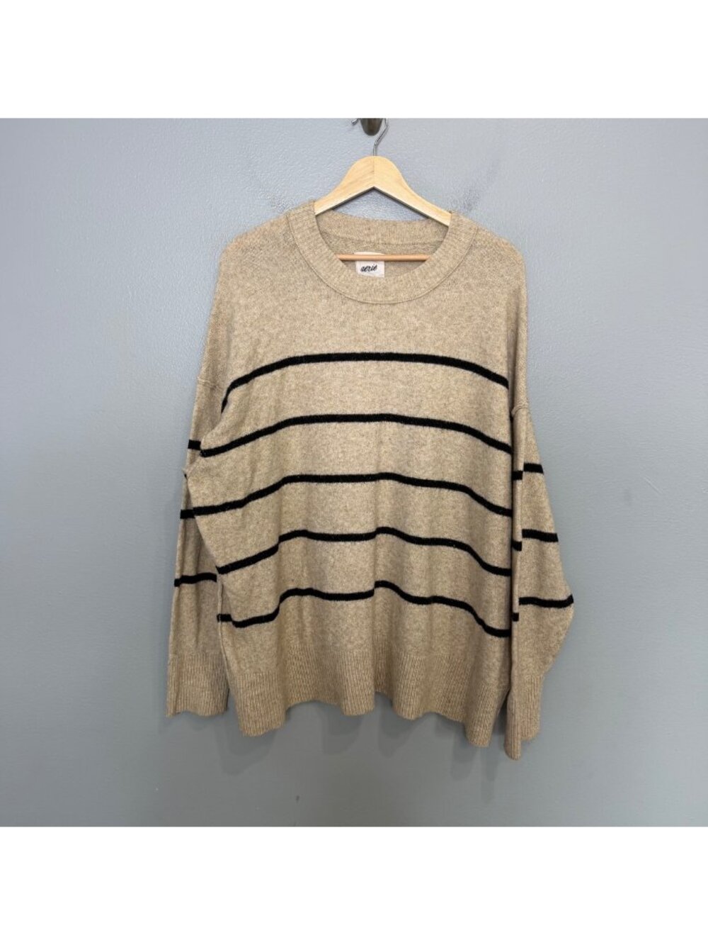 AERIE unreal stripe sweater in heather fawn size XL